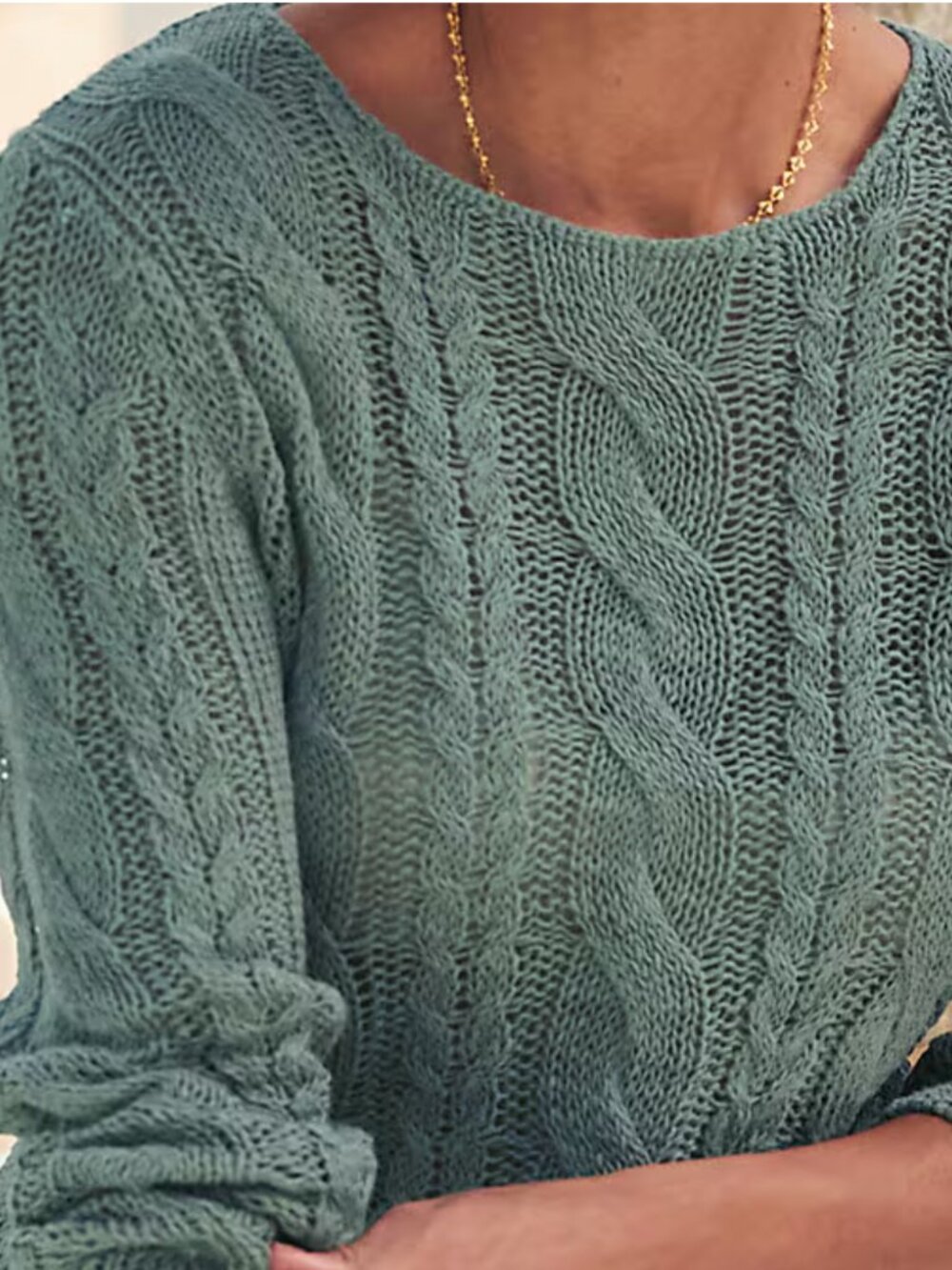vintage Garnet Hill Linen & Organic-Cotton Cabled Pullover